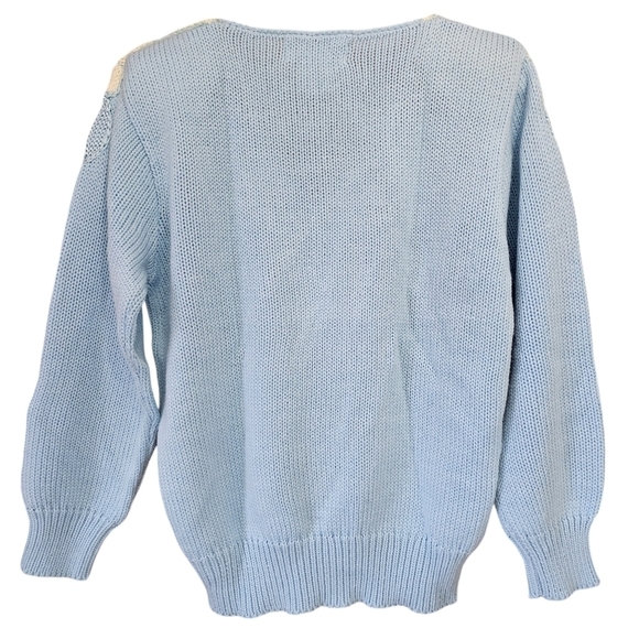 Maurada Vintage Blue White Pastel Flower On Shoulder Sweater With Shoulder Pads - Picture 5 of 8